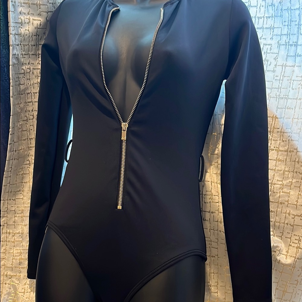 Michael Kors Black Fitted Long Sleeve Bodysuit